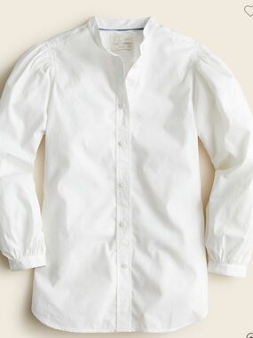 J. Crew White Mandarin Collar Puff Sleeves Cottagecore Cotton Blouse Size 2